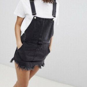 Free People Torn Up Denim Jumper, Washed Black, Sz 4